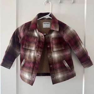Like New Old Navy Toddler Boys Plaid Sherpa-Lined Jacket - Burgundy Plaid